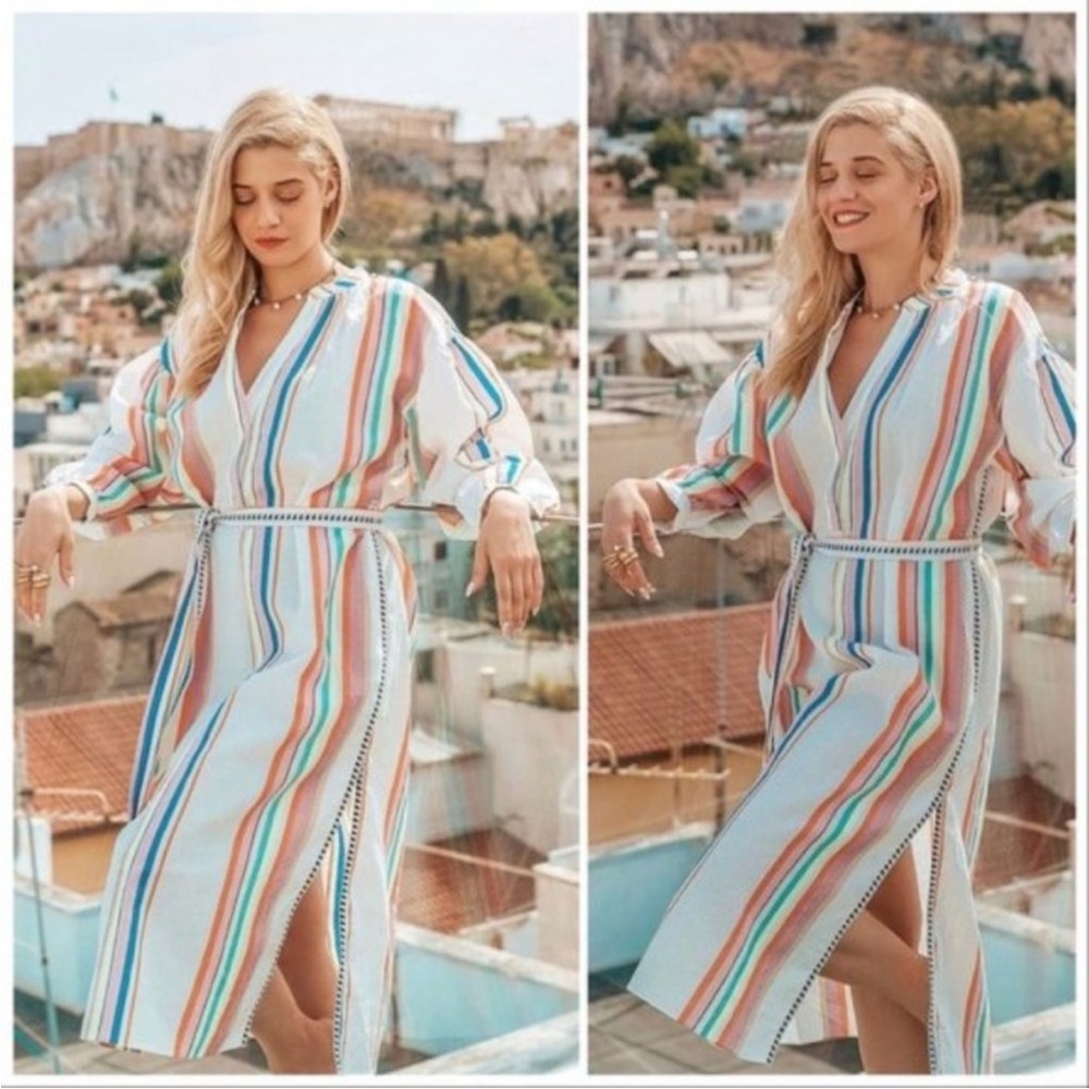 Lemlem for H&M Multicolor Striped V-Neck Belted Midi Dress